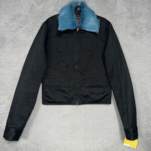 NOS Andrew Mackenzie Jacket Sz 44 Black Elvis Embroider 100% Fur Collar Quilted